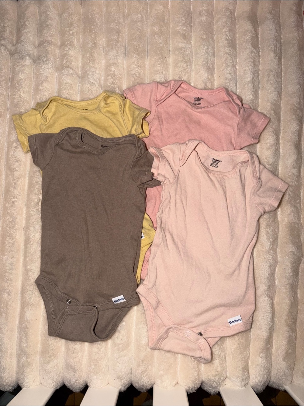 Gerber Baby Short Sleeve Bodysuit Set in Pink, Pale Pink, Yellow, Brown